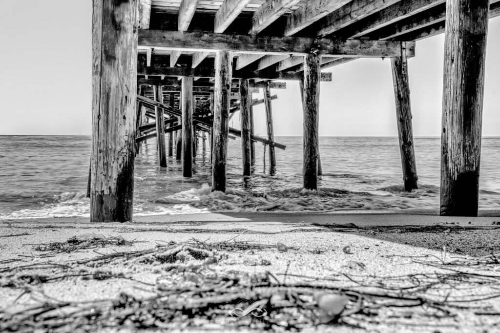 BW Pier Beach Sand Landscape Beach Pier Black White Photography Nature Sand