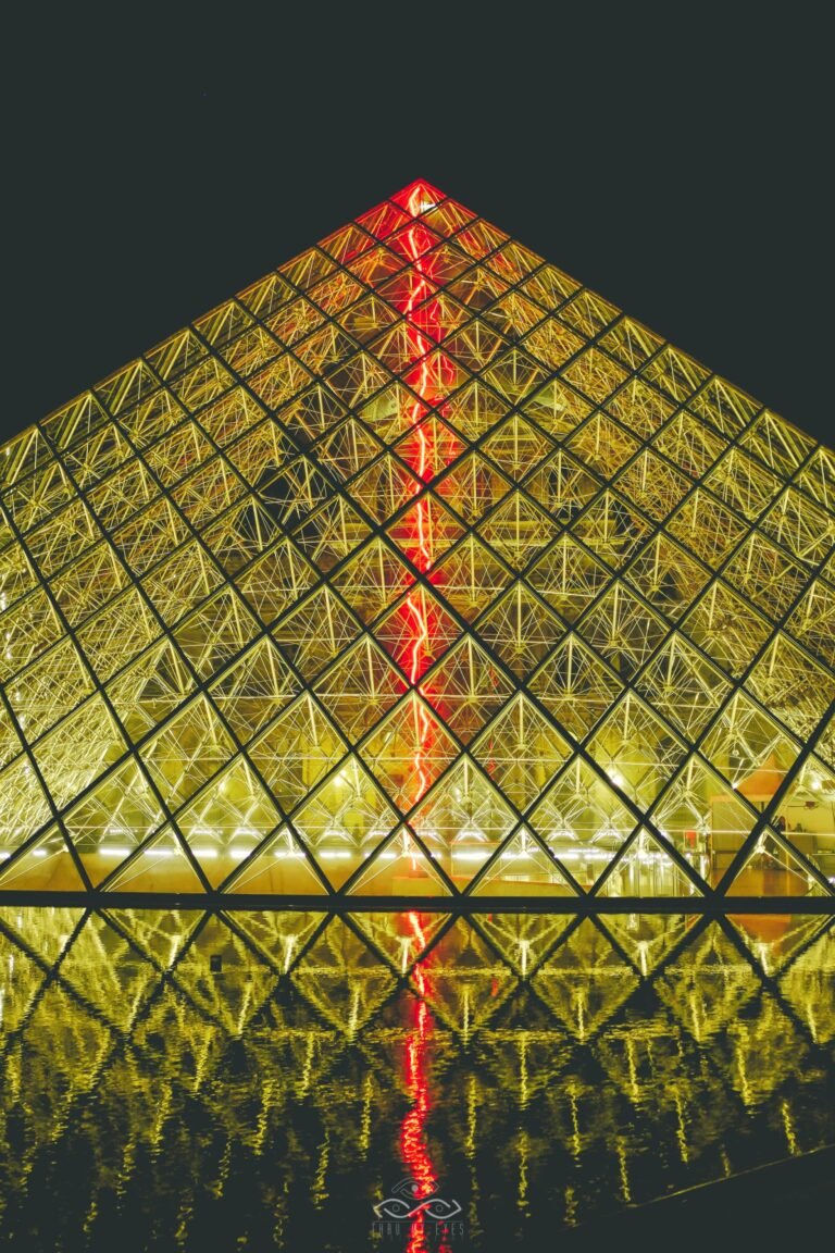 Louvre Pyramid Paris Lights Abstract