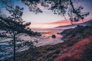 Pink Sunset Bigsur Mountains Landscape