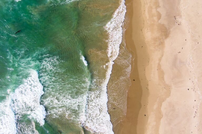 Aerial Drone View of Beach With Waves