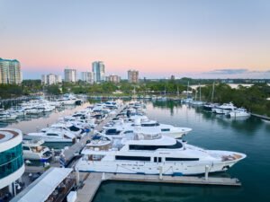 Drone Aerial Photography Downtown Sarasota Marina Jack and Luxury Yachts