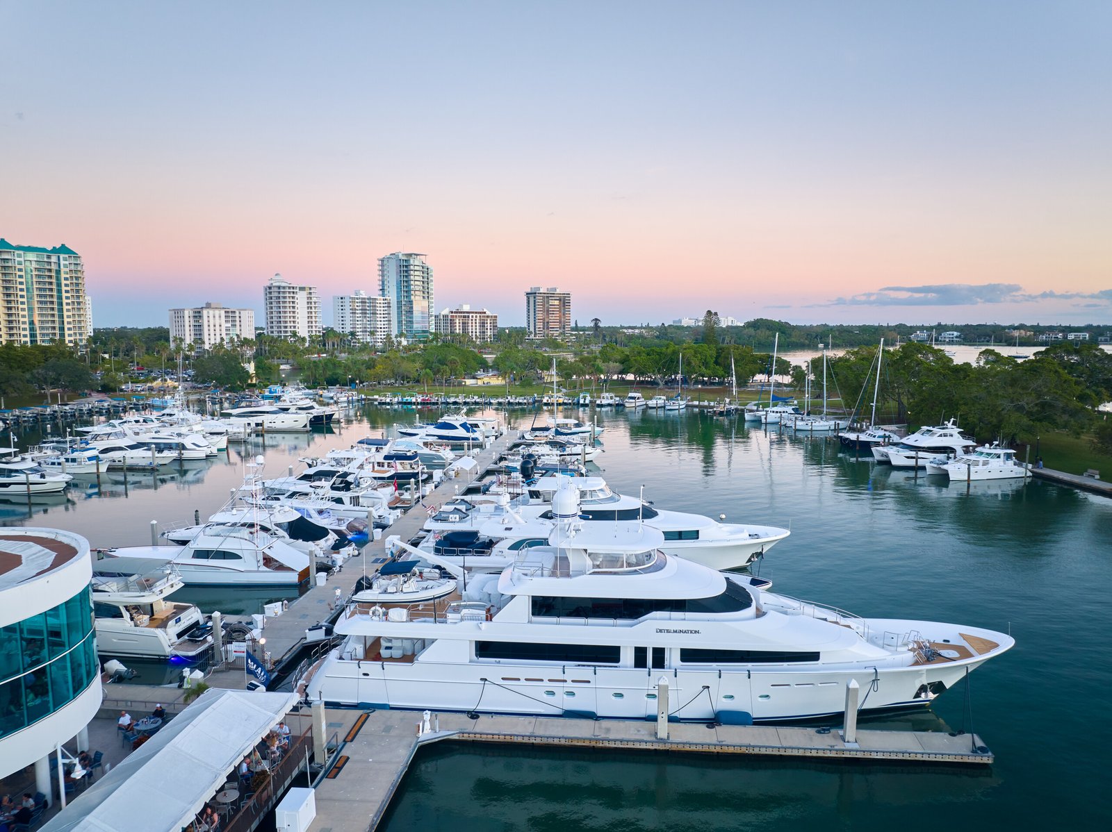 Drone Aerial Photography Downtown Sarasota Marina Jack and Luxury Yachts