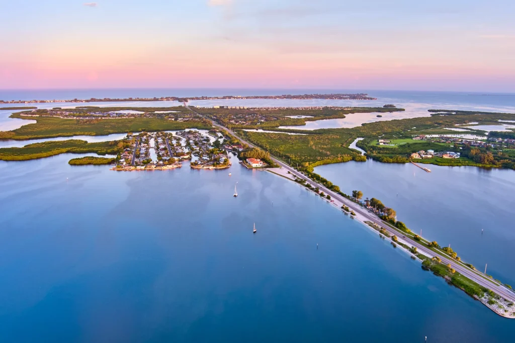 Aerial Drone Photography Sarasota Bay Nature Landscape Waterways at Sunset