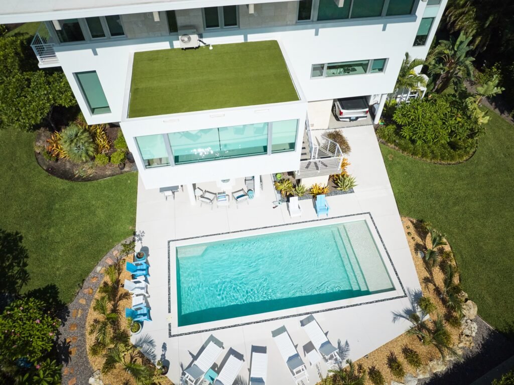 Real Estate Drone Photograph of Luxury Sarasota Home Pool View