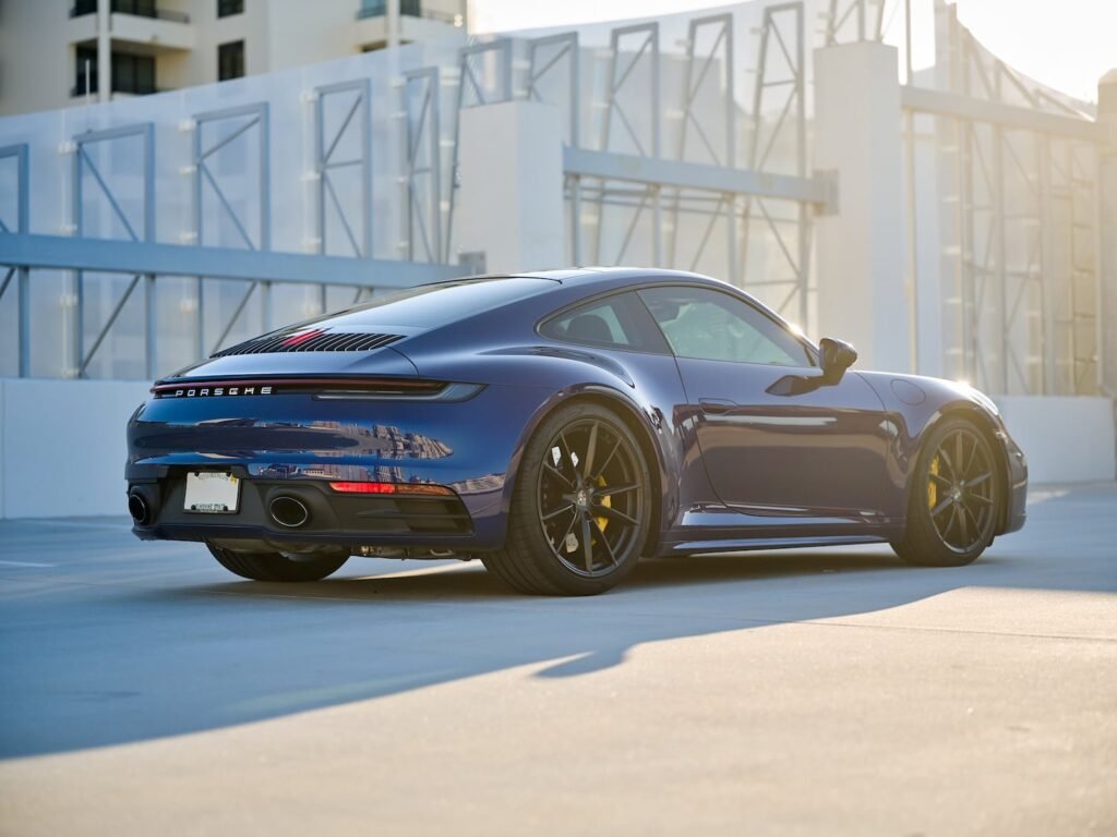Porsche Automotive Sports Car Photographer Sarasota 911 Rear Quarter View in the Sunset