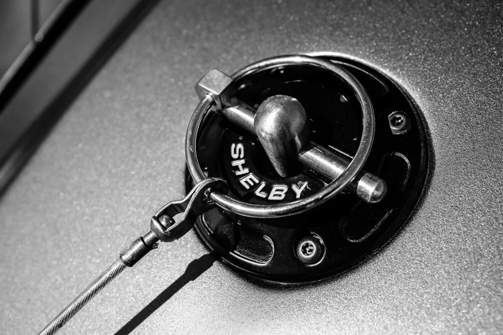 Shelby Black White Hoodpin Macro Photograph Automotive Sarasota Muscle Car