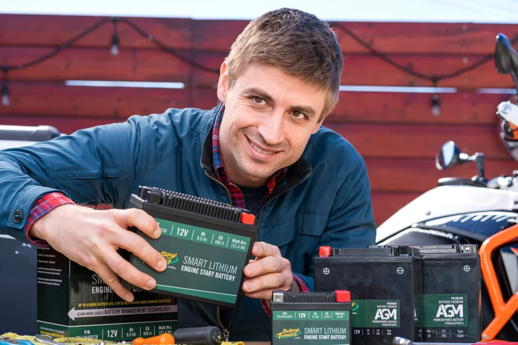 sarasota-business-photographer-battery-product-001 Lifestyle Retail Photography Model Posing with Product