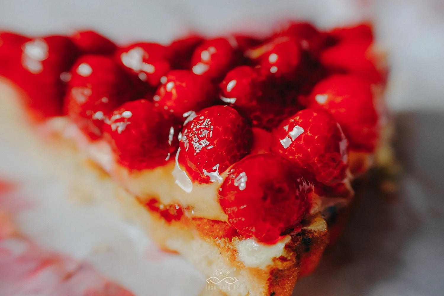 Macro Product Photograph of Raspberry Tart Desert Delicious