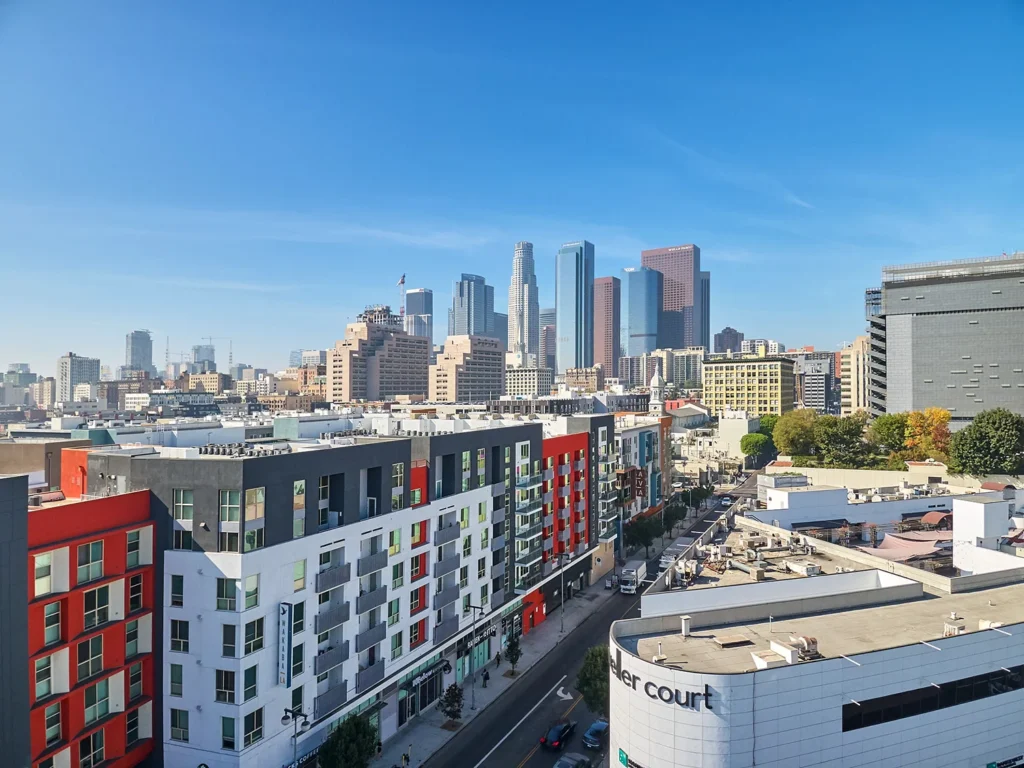 Aerial Drone View of Downtown Los Angeles City Buildings Commercial Real Estate